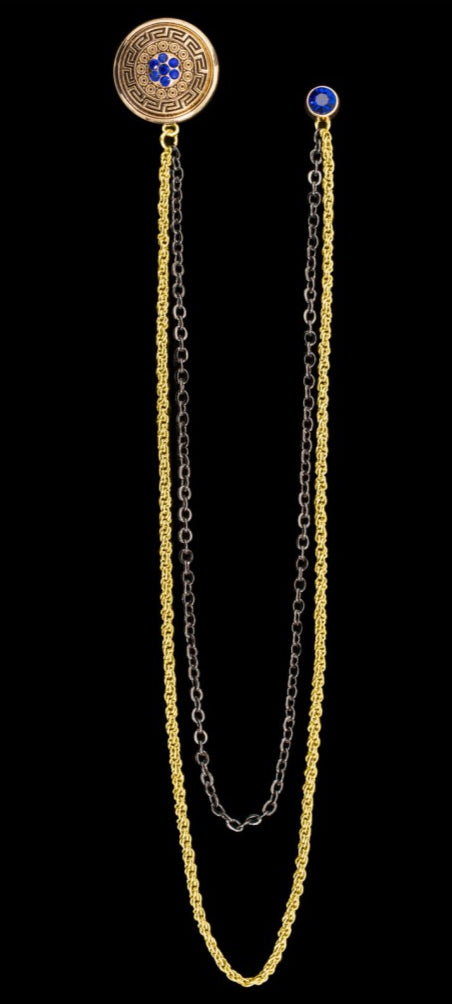 Long Chain Jeweled Meandering Brooch Lapel Pin