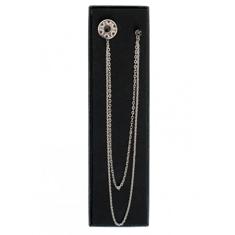 Men's Long Chain Jeweled Star Brooch Lapel Pin