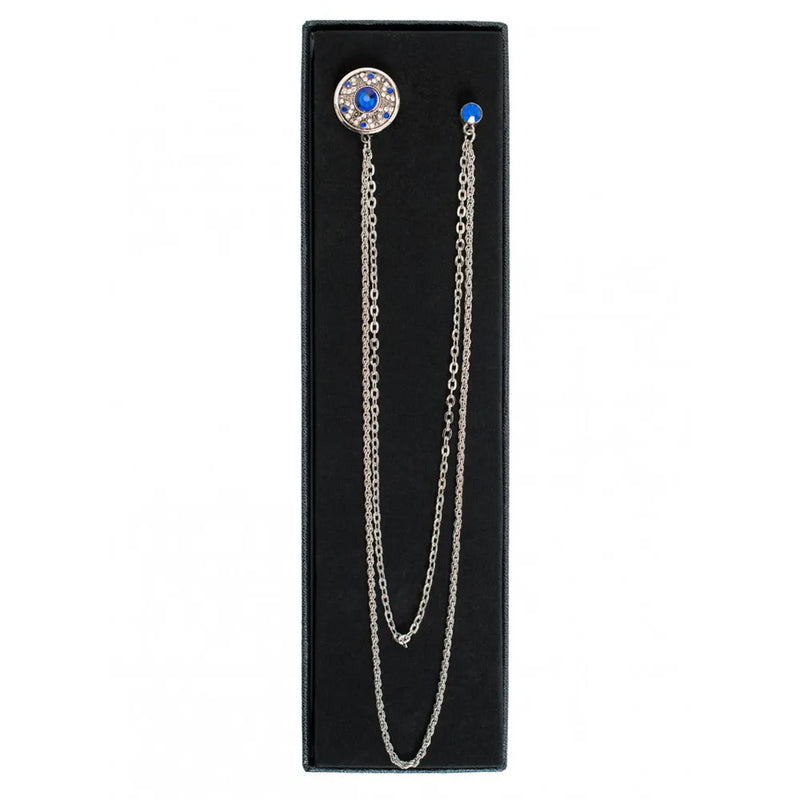 Men's Long Chain Jeweled Star Brooch Lapel Pin
