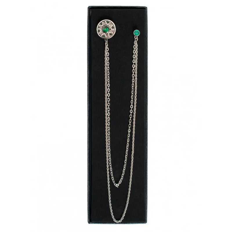 Men's Long Chain Jeweled Star Brooch Lapel Pin