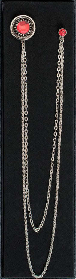 Long Chain Gemstone Brooch Lapel Pin