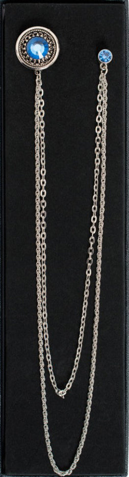 Long Chain Gemstone Brooch Lapel Pin