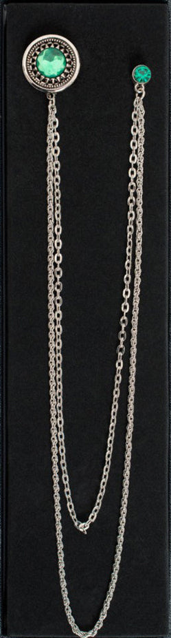 Long Chain Gemstone Brooch Lapel Pin