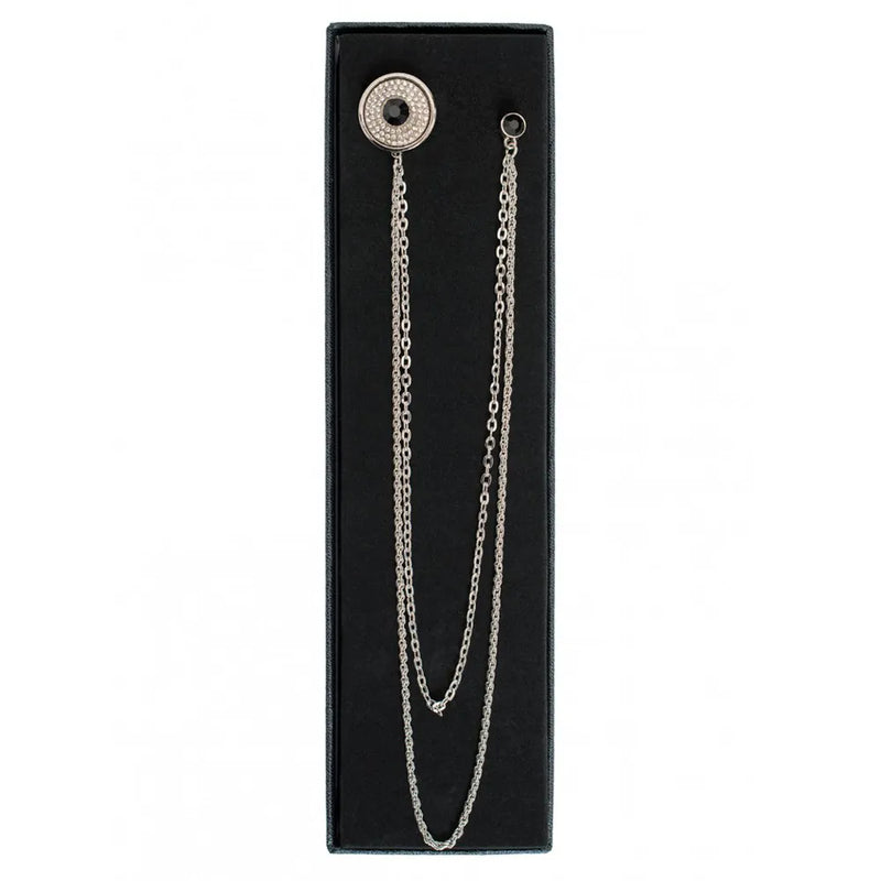 Men's Long Chain Jeweled Brooch Lapel Pin