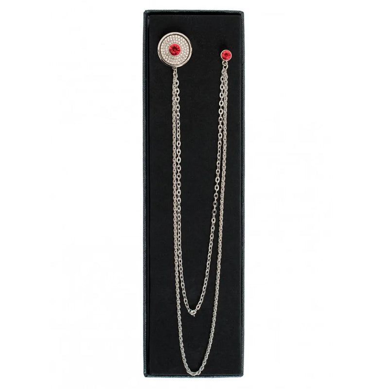 Men's Long Chain Jeweled Brooch Lapel Pin