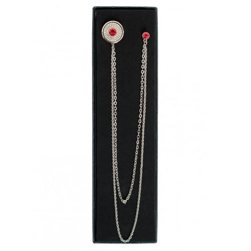 Men's Long Chain Jeweled Brooch Lapel Pin