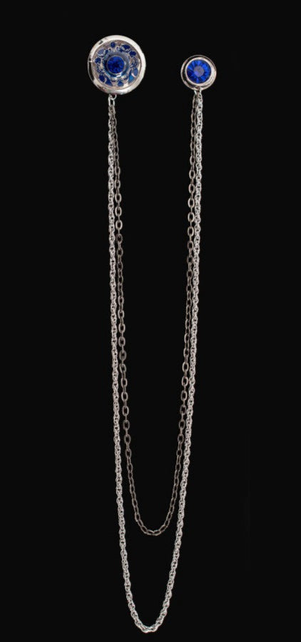 Long Chain Jeweled Floral Brooch Lapel Pin