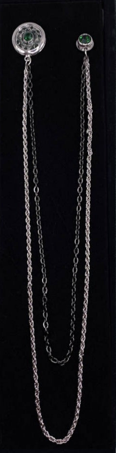 Long Chain Jeweled Floral Brooch Lapel Pin