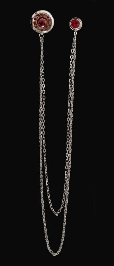 Long Chain Jeweled Floral Brooch Lapel Pin