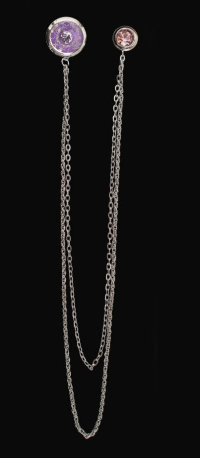 Long Chain Jeweled Floral Brooch Lapel Pin