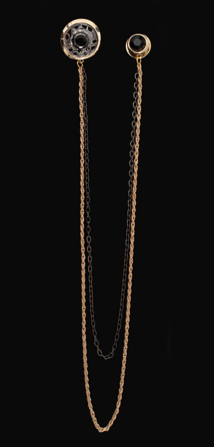 Long Chain Jeweled Floral Brooch Lapel Pin