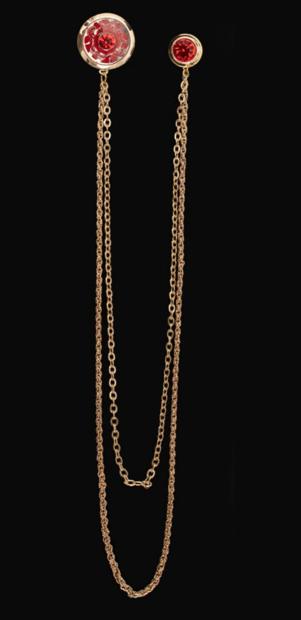 Long Chain Jeweled Floral Brooch Lapel Pin