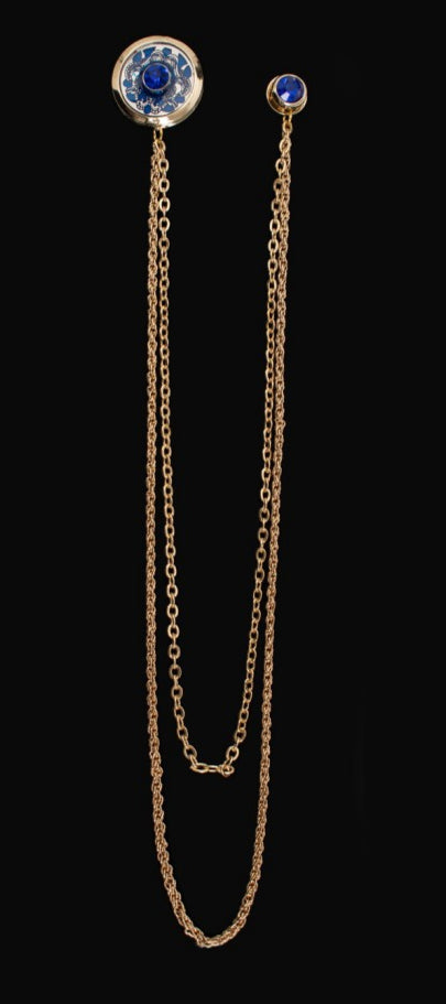 Long Chain Jeweled Floral Brooch Lapel Pin