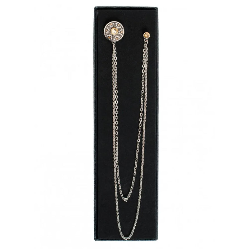 Men's Long Chain Jeweled Star Brooch Lapel Pin