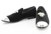 Men's Black Velvet Smoking Loafer With Silver Toe