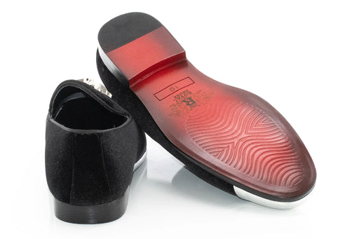 Men's Black Velvet Smoking Loafer With Silver Toe