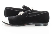 Men's Black Velvet Smoking Loafer With Silver Toe
