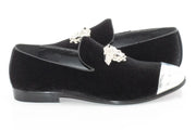 Men's Black Velvet Smoking Loafer With Silver Toe