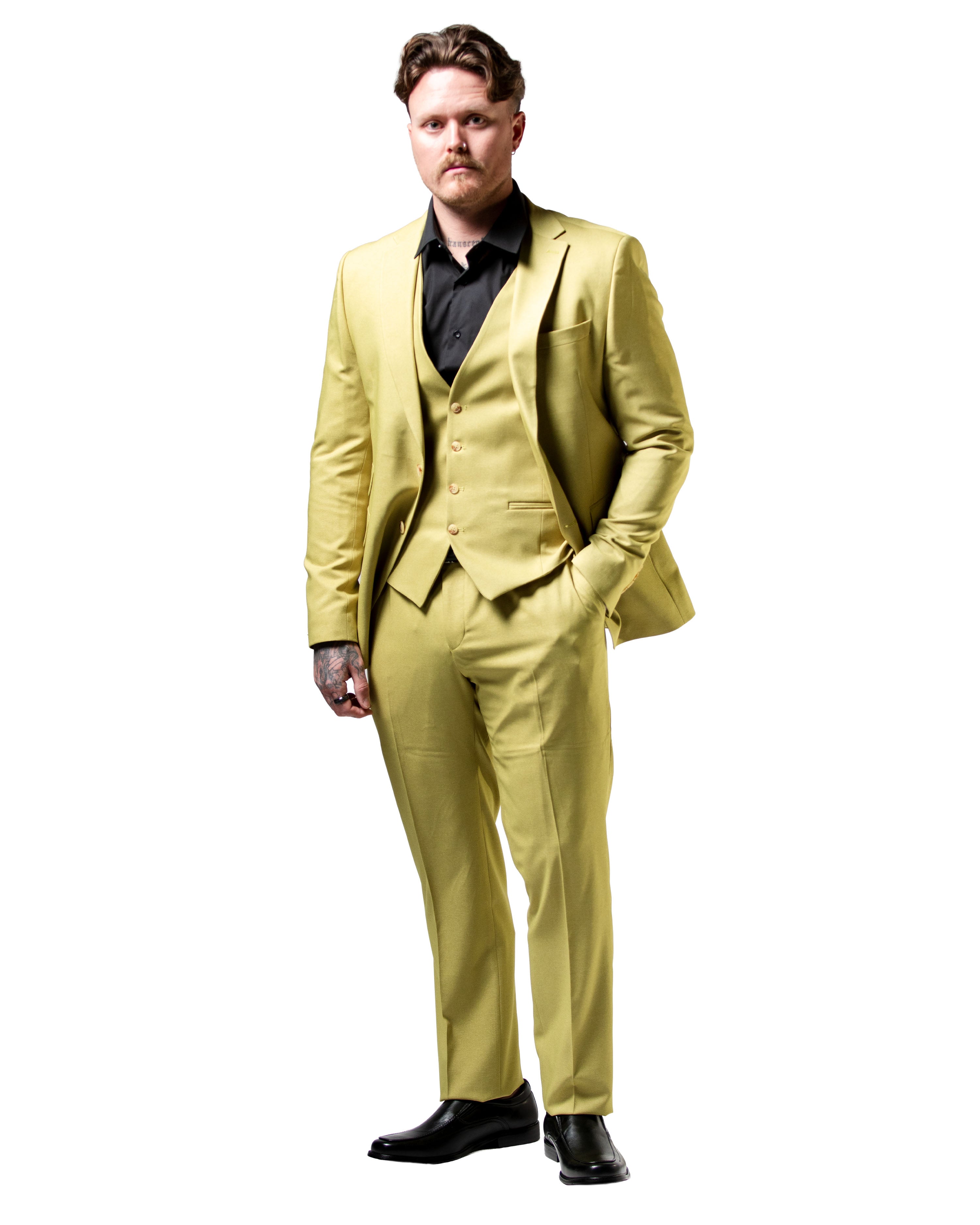 Ezekial | Olive Solid 3-Piece Tailored-Fit Suit