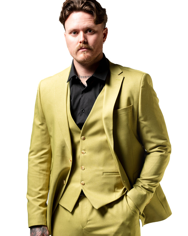 Ezekial | Olive Solid 3-Piece Tailored-Fit Suit