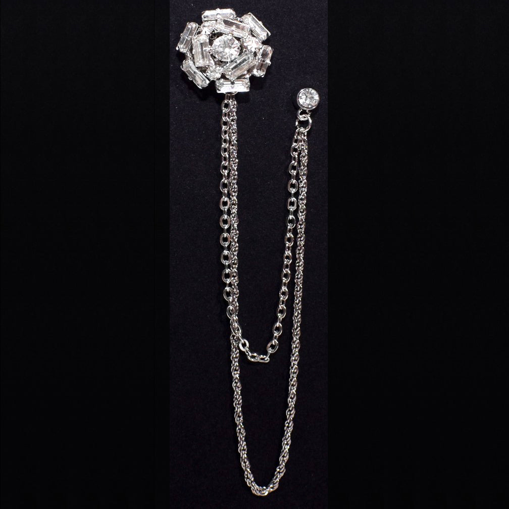 Crystal Carnation Medium Chain Brooch Lapel Pin