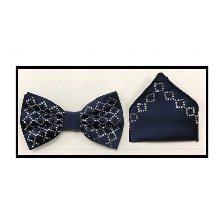 Men's Rhinestone Bow-Tie And Handkerchief Set