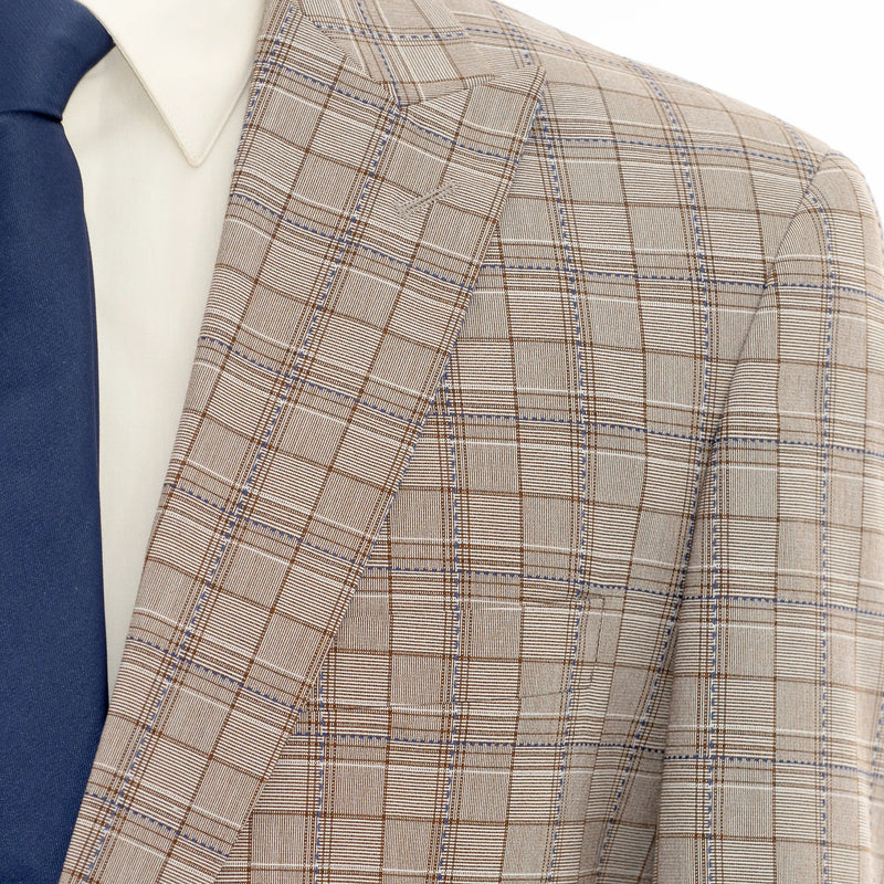 Taupe Plaid 3-Piece Tailored-Fit Suit
