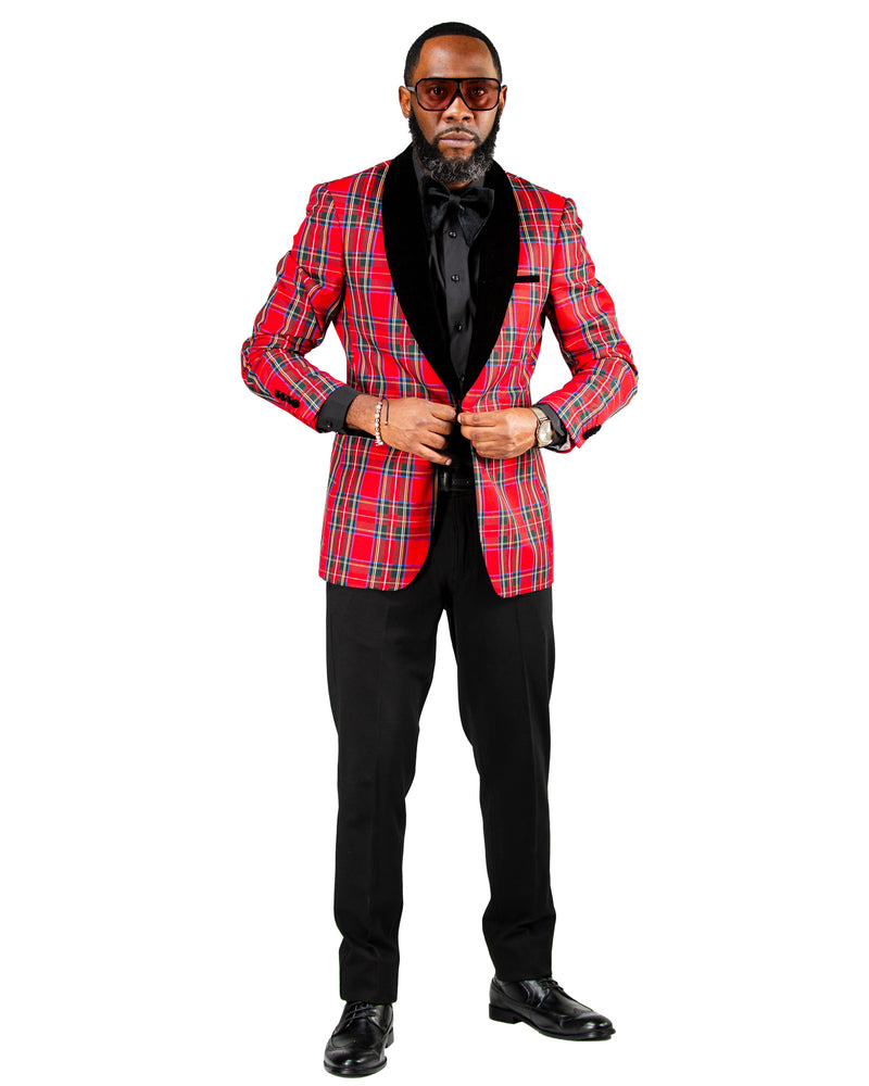 Red Plaid Modern-Fit Dinner Jacket