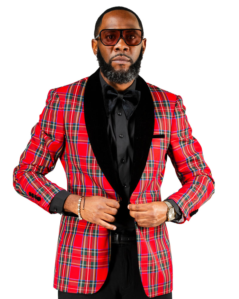 Red Plaid Modern-Fit Dinner Jacket