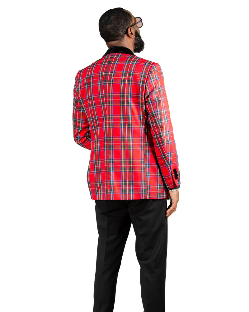 Red Plaid Modern-Fit Dinner Jacket