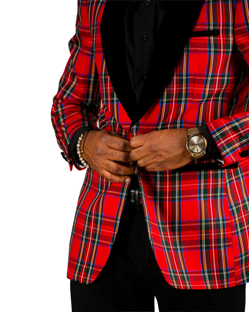 Red Plaid Modern-Fit Dinner Jacket