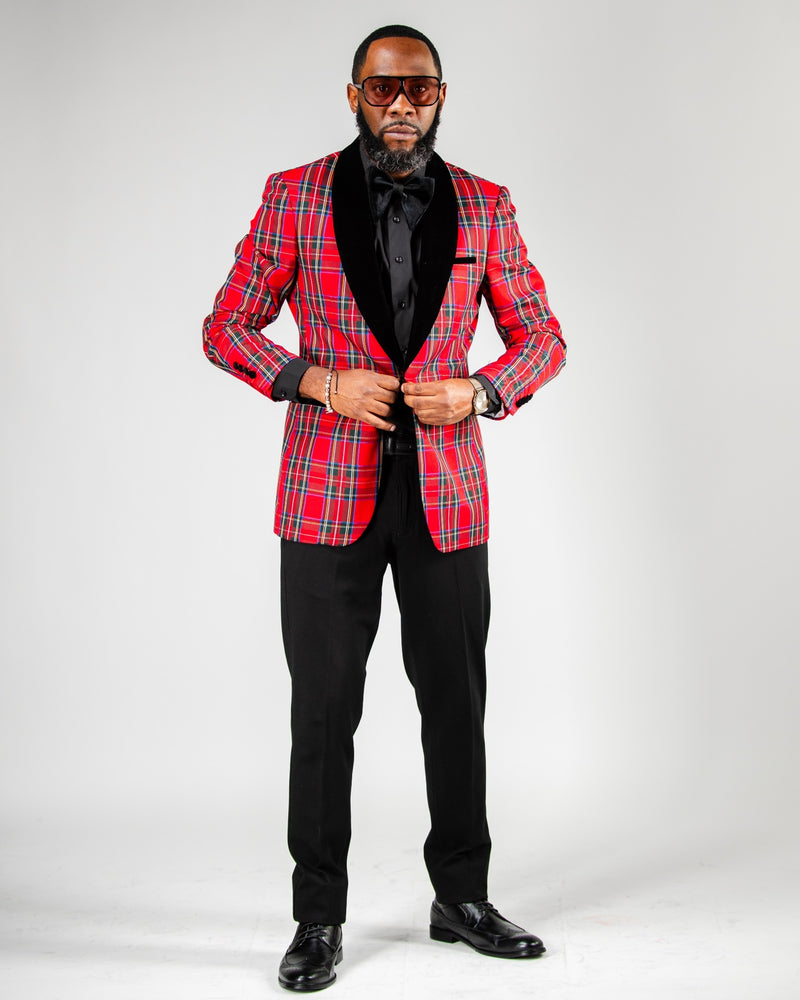 Red Plaid Modern-Fit Dinner Jacket