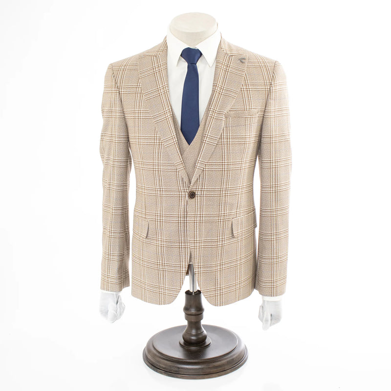 Brown And White Glen Check Slim-Fit 3-Piece Suit