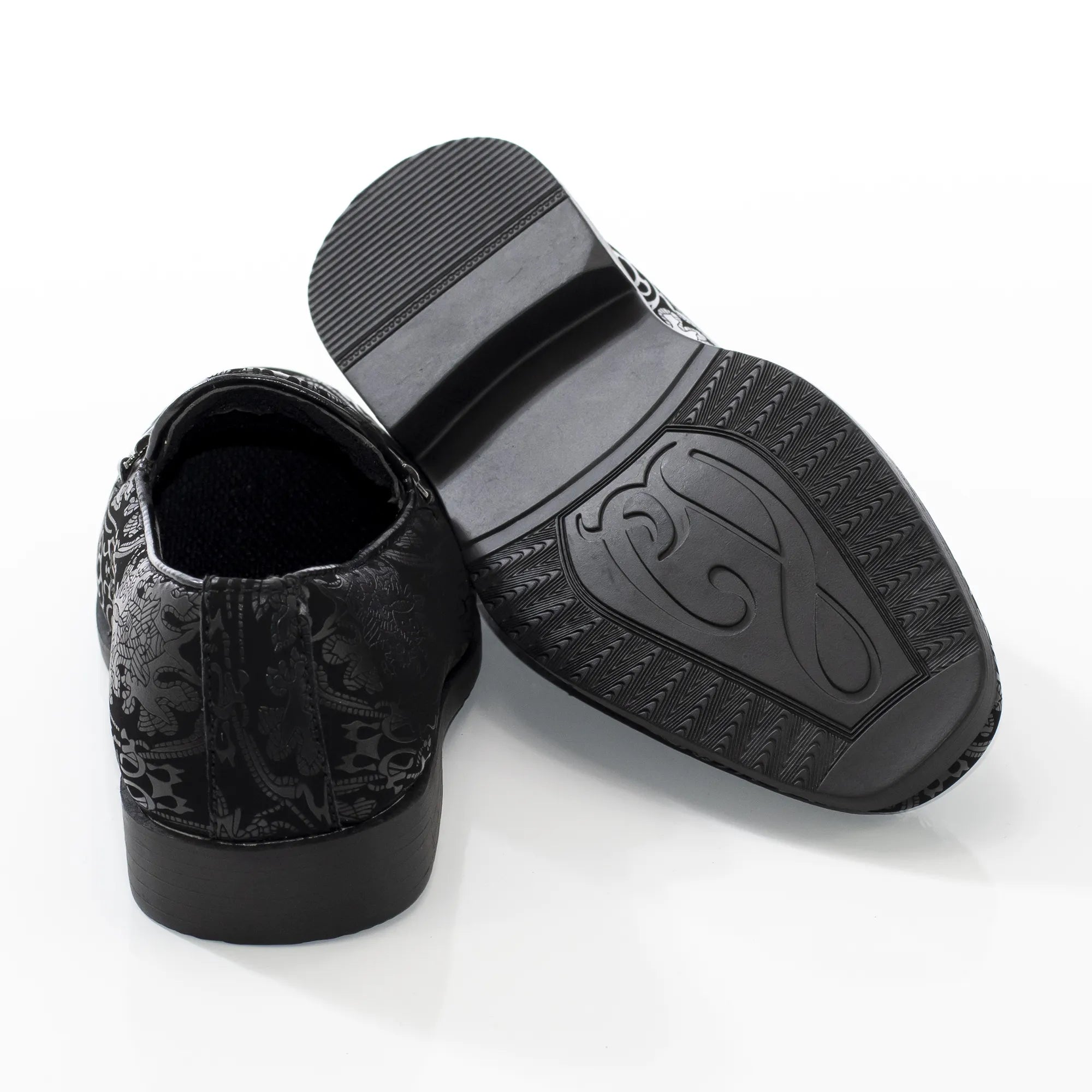 Black Patterned Designer Bit Kid's Loafer