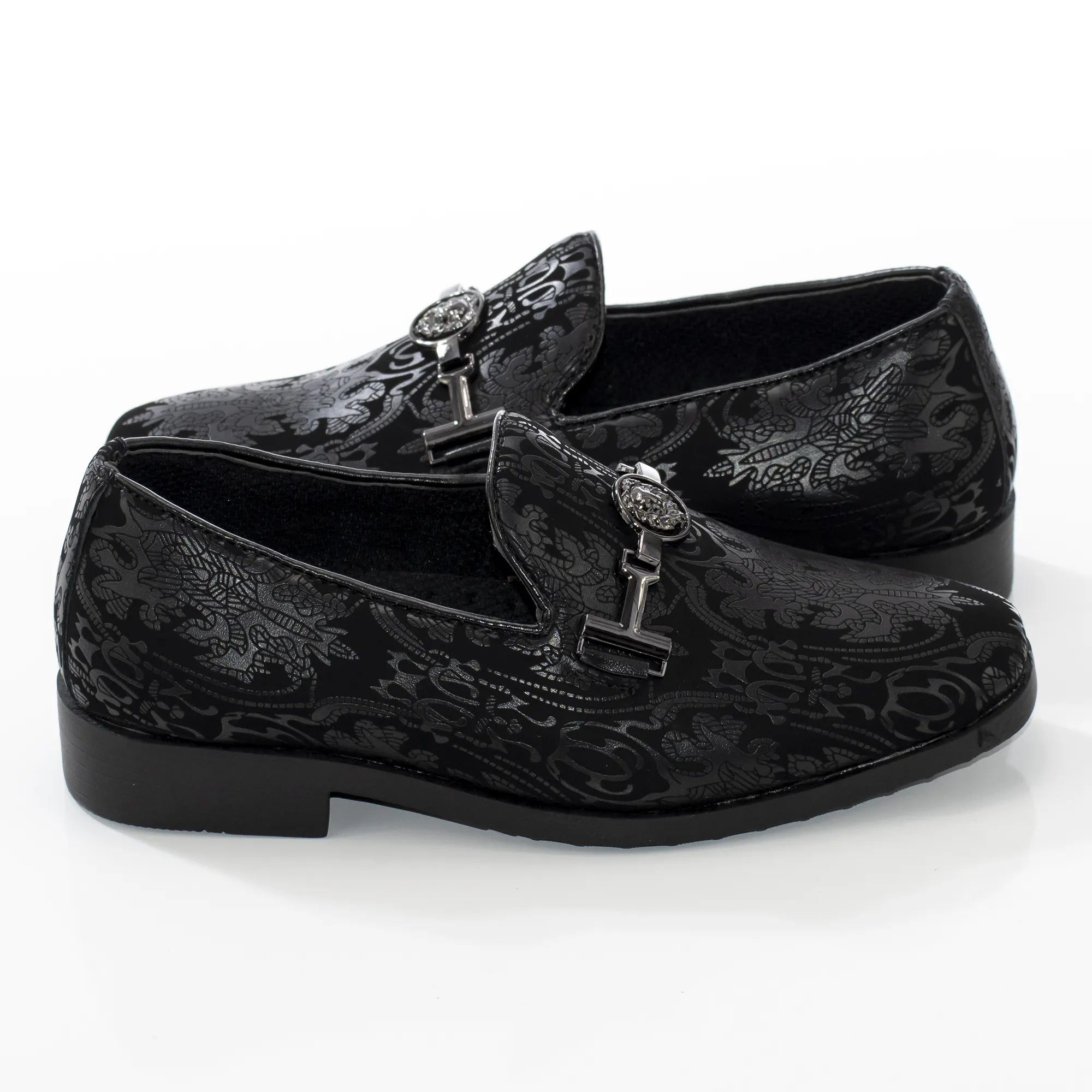 Black Patterned Designer Bit Kid's Loafer