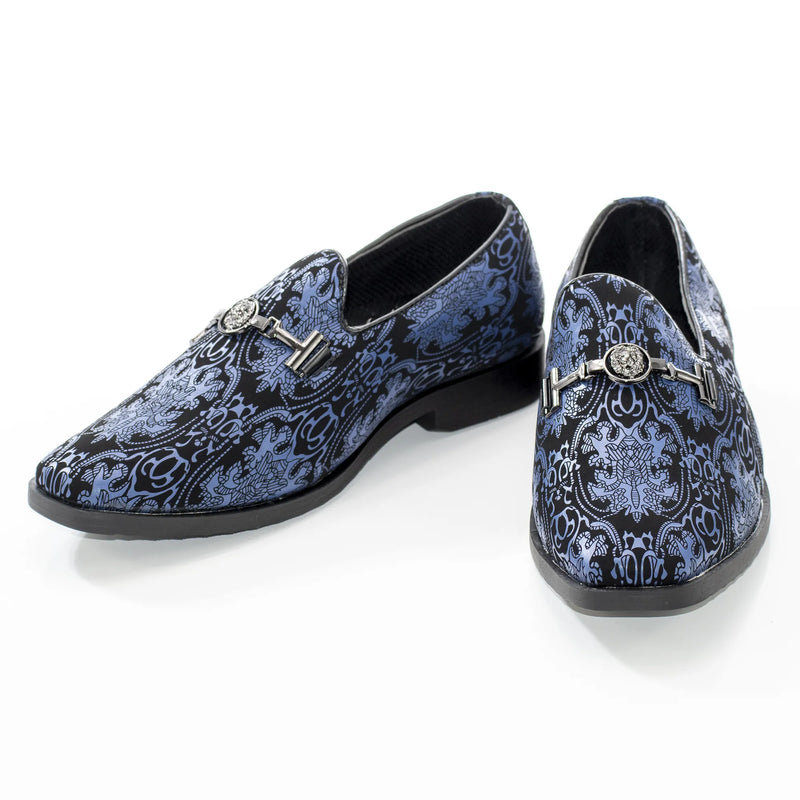 Blue Patterned Designer Bit Kid's Loafer