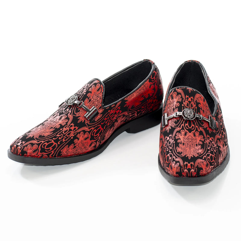 Red Patterned Designer Bit Kid's Loafer