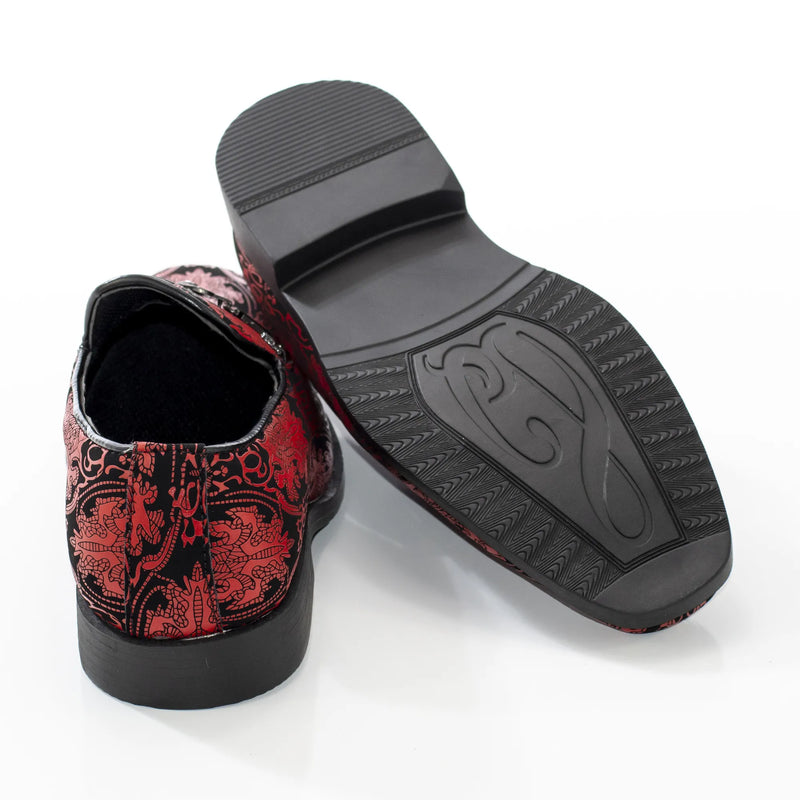 Red Patterned Designer Bit Kid's Loafer