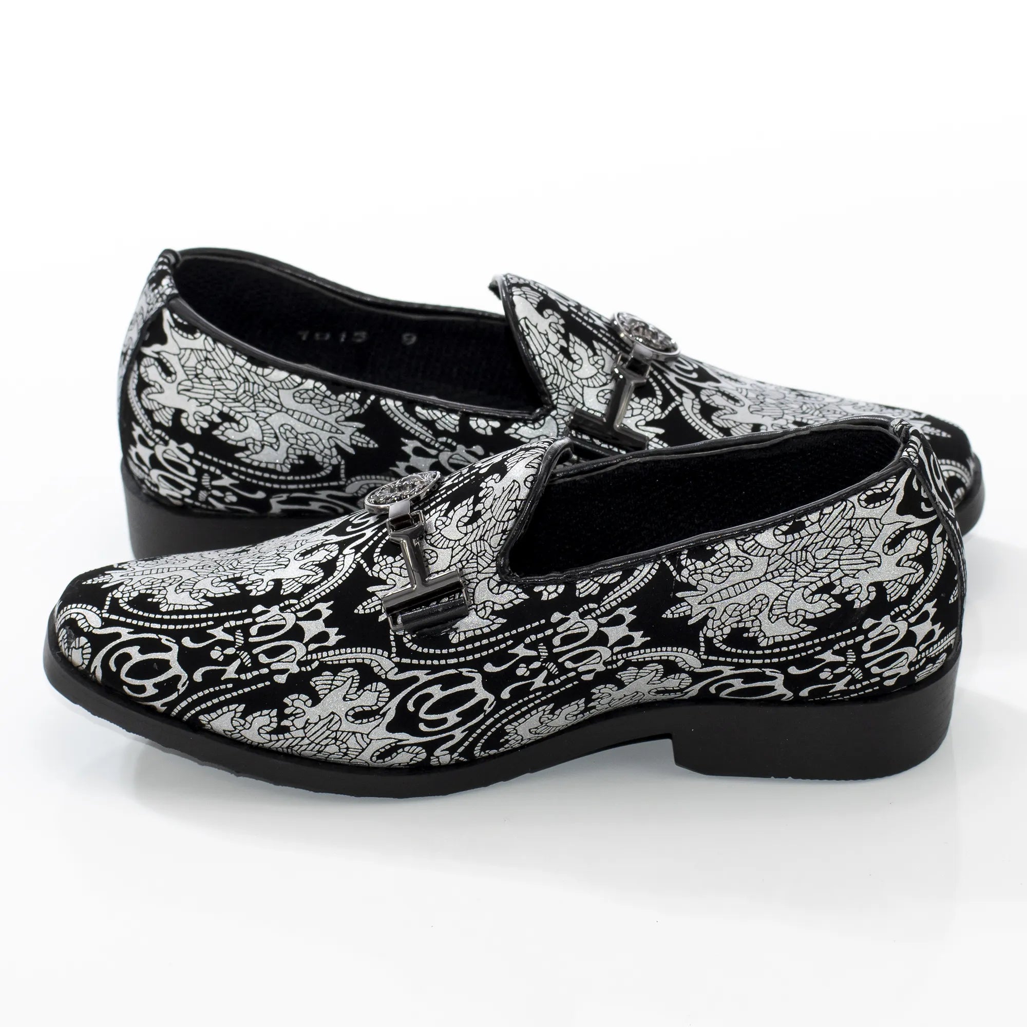 Silver Patterned Designer Bit Kid's Loafer