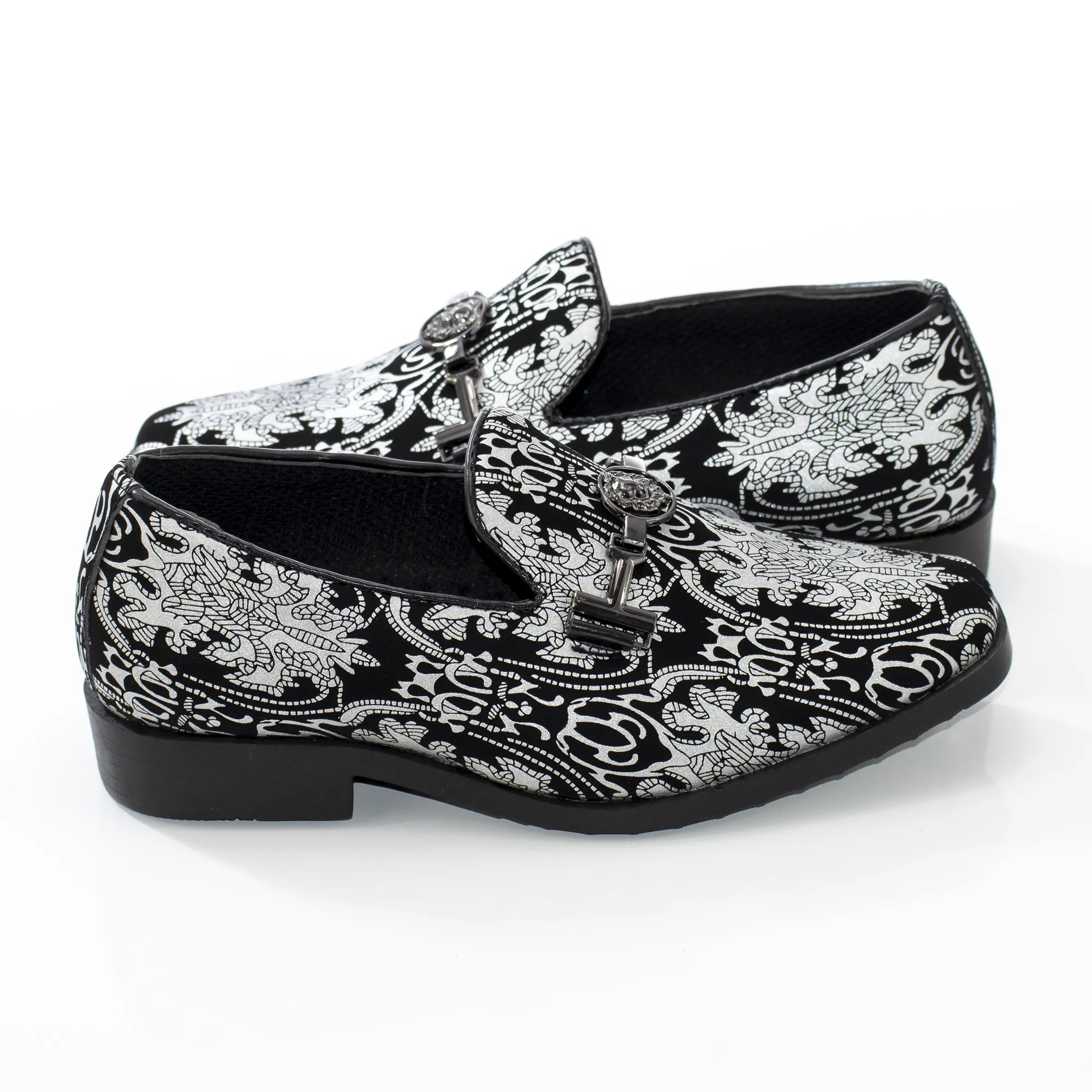 Silver Patterned Designer Bit Kid's Loafer