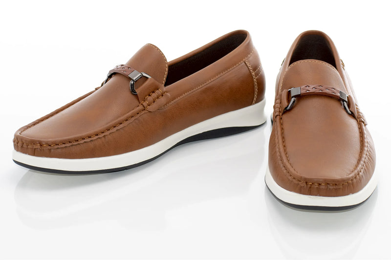 Tan Leather Cushioned Loafer with Braided Leather Bit