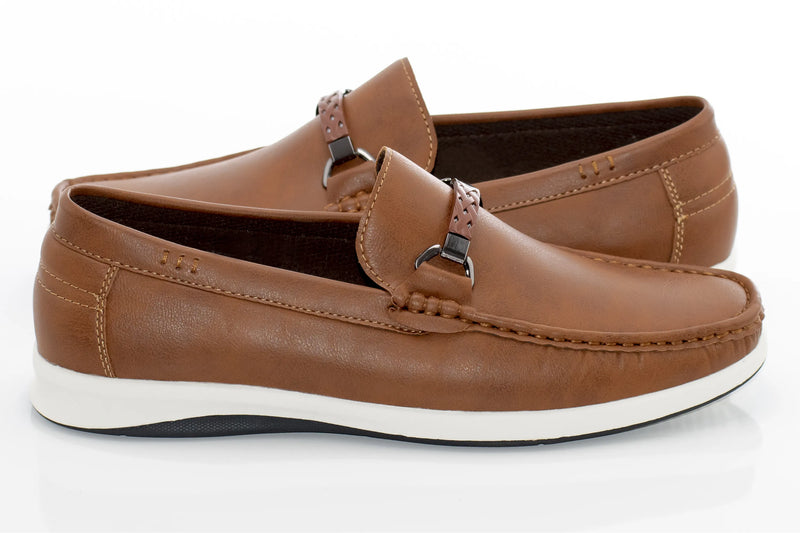 Tan Leather Cushioned Loafer with Braided Leather Bit