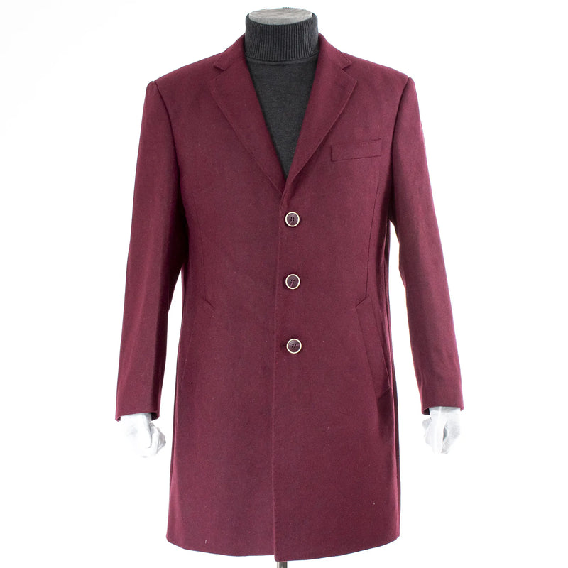 Burgundy Modern-Fit Wool Overcoat