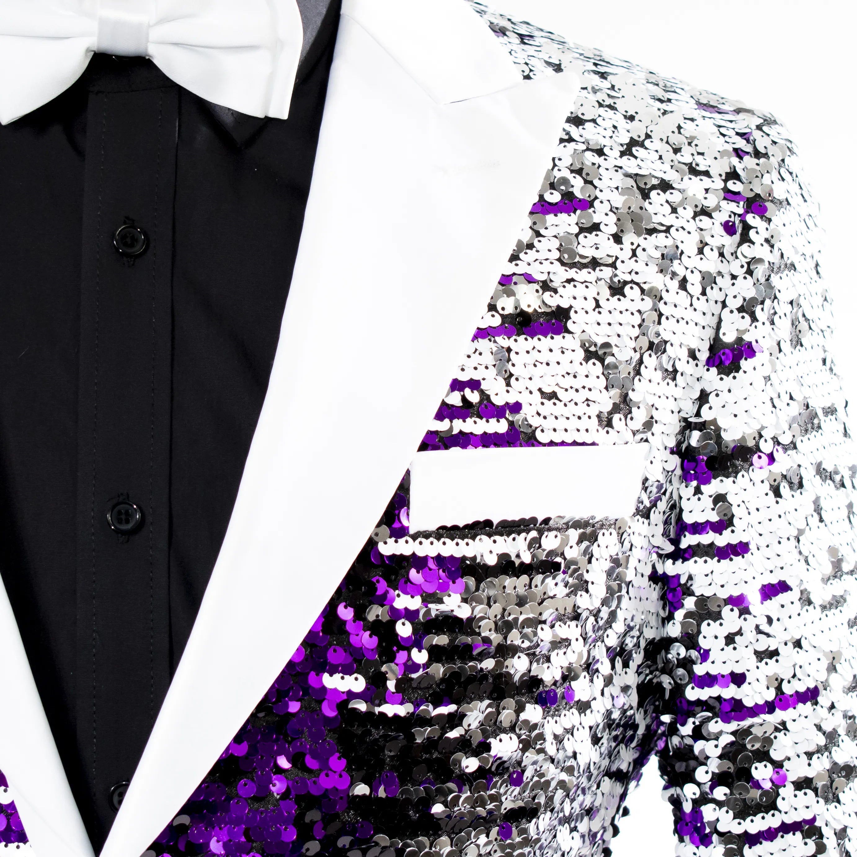 Purple and White Sequined Slim-Fit Dinner Jacket