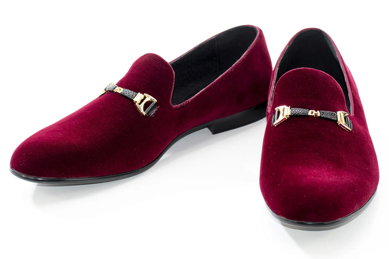 Maroon Velvet Slip-On Buckle Shoe