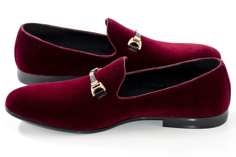 Maroon Velvet Slip-On Buckle Shoe