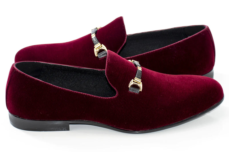 Maroon Velvet Slip-On Buckle Shoe