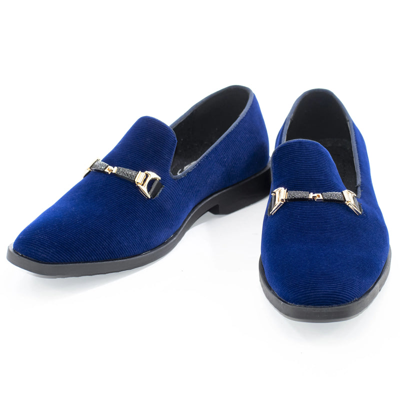 Navy Velvet Slip-On Buckle Kid's Shoe