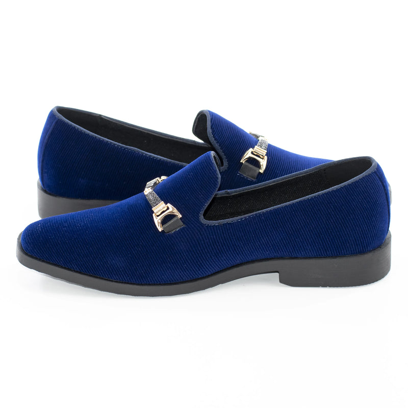 Navy Velvet Slip-On Buckle Kid's Shoe