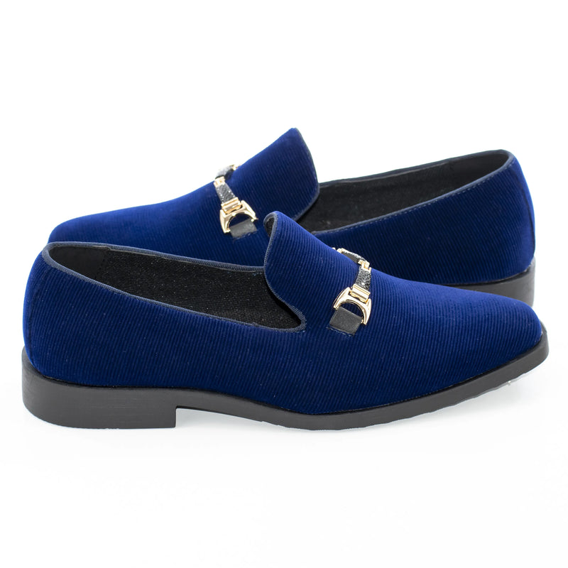 Navy Velvet Slip-On Buckle Kid's Shoe
